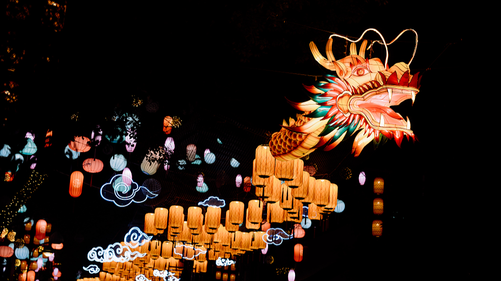 dragon lanterns light up wetland park in hangzhou