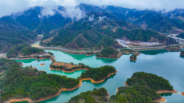 qiandao lake's picturesque landscape presents an aerial splendor