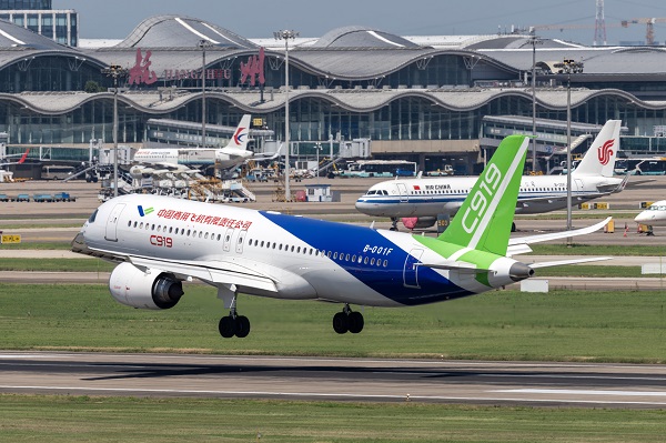 domestic c919 aircraft lands at hangzhou intl airport for the first time